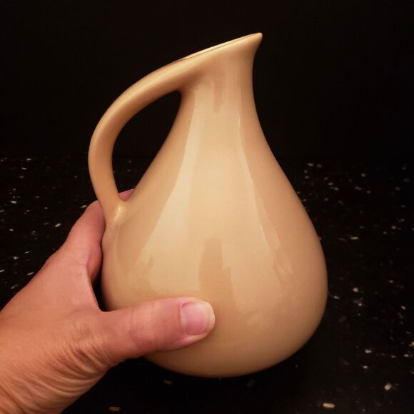 Handmade Pitcher Jug Ceramic Art Pottery Angled Spout Beige Tan Glaze Vintage - Picture 8 of 12